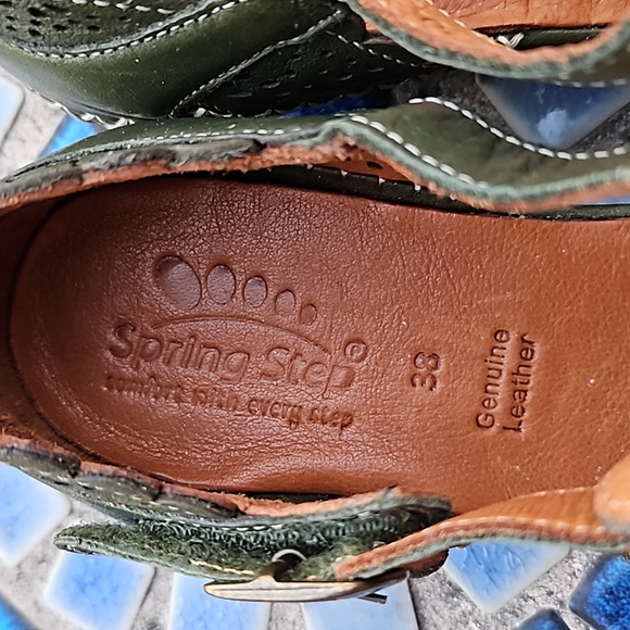 Spring Step Patrizia Shoes Airy Wedge T-Strap Hook and Loop Closure Green W 7.5 - Picture 3 of 5